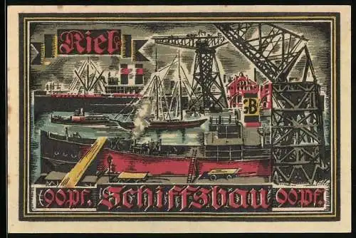 Notgeld Kiel 1921, 90 Pfennig, Herbstwoche für Kunst und Wissenschaft, Schiffsbau