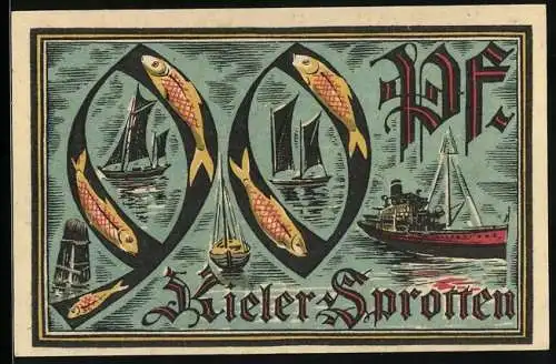 Notgeld Kiel 1921, 90 Pfennig, Herbstwoche für Kunst und Wissenschaft, Kieler Sprotten