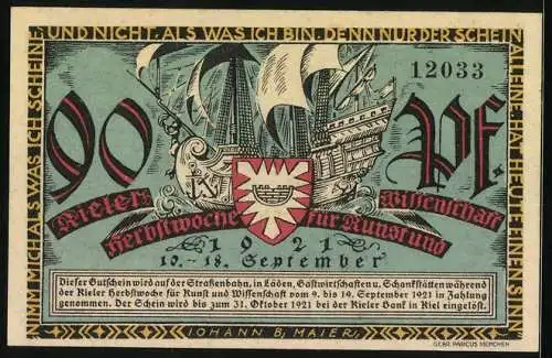 Notgeld Kiel 1921, 90 Pfennig, Herbstwoche für Kunst und Wissenschaft, Kieler Sprotten