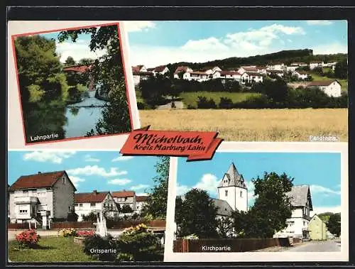 AK Michelbach / Lahn, Panorama, Lahnpartie, Ortspartie, Kirche
