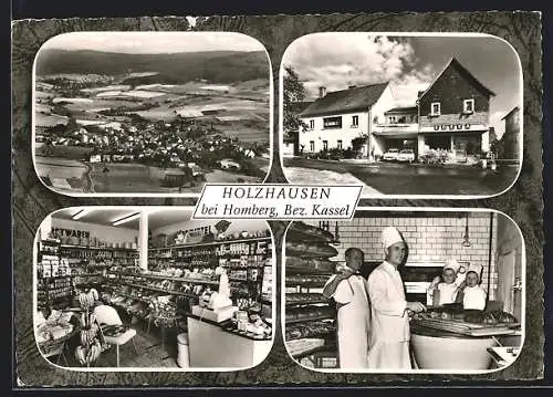 AK Holzhausen bei Homberg, Ortsansichten, Edeka, Bäckerei Hermann Wicker und Sohn