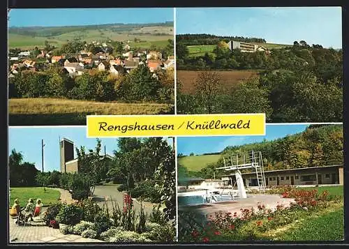 AK Knüllwald-Rengshausen, Ortsansicht, Kirche, Schwimmbad