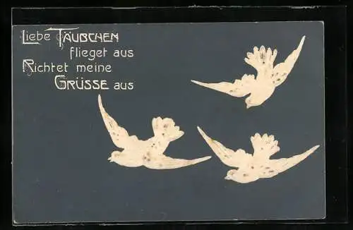 Präge-AK Fliegende weisse Tauben