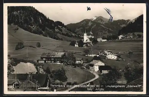 AK Obertiefenbach / Allgäu, Panorama mit Erholungsheim Edelweiss