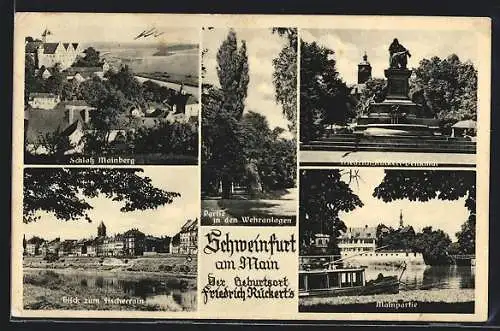 AK Schweinfurt am Main, Schloss Mainberg, Partie in den Wehranlagen, Mainpartie