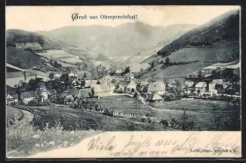 AK Oberprechthal, Ansicht der Ortschaft vom Berg aus