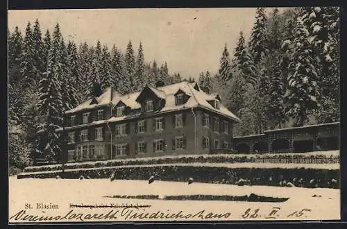 AK St. Blasien, Erholungsheim Friedrichshaus im Schnee