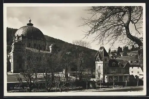 AK St. Blasien i. südl. bad. Schwarzwald, Gasthaus zum Ochsen und Dom