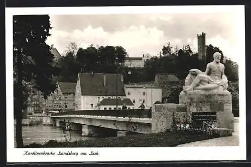 AK Landsberg am Lech, Skulptur an der Karolinenbrücke