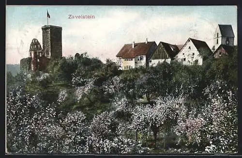 AK Zavelstein, Ortsansicht mit Burgruine