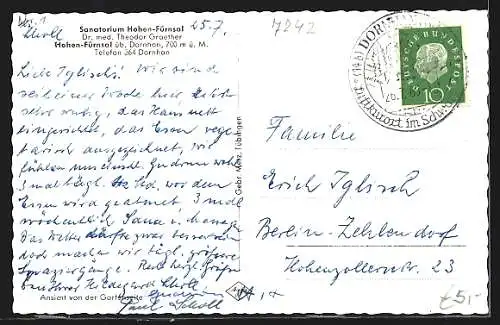 AK Hohen-Fürnsal üb. Dornhan, Sanatorium Dr. med. Theodor Graether