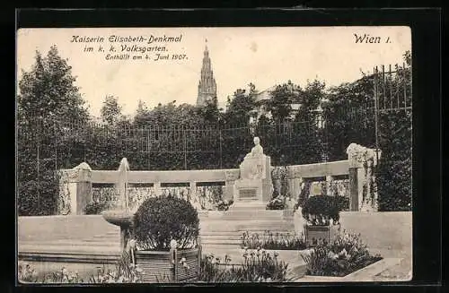 AK Wien, Kaiserin Elisabeth (Sissi) von Österreich Denkmal im k. k. Volksgarten