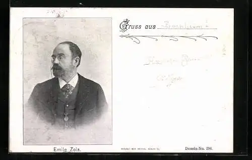 AK Portrait von Emile Zola mit Monokel