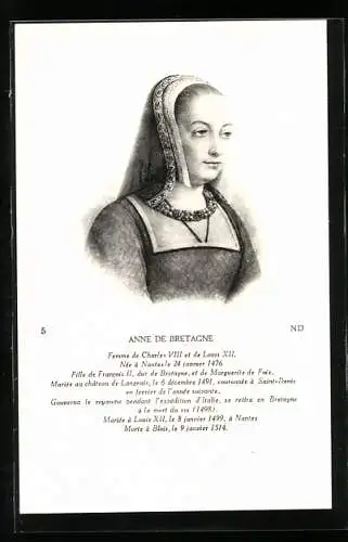 AK Anne de Bretagne, Femme de Charles VIII. et de Louis XII.