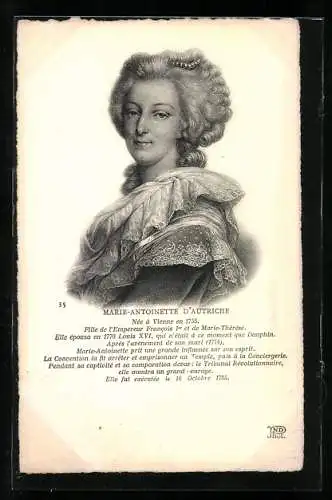 AK Marie-Antoinette D`Autriche, Femme de Louis XVI
