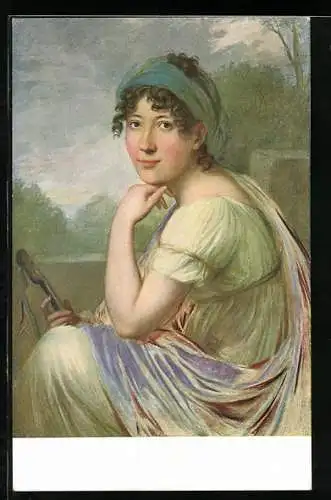 Künstler-AK Portrait der Prinzessin Victoire Albertine von Schönburg in weissem Kleid und violetter Schärpe