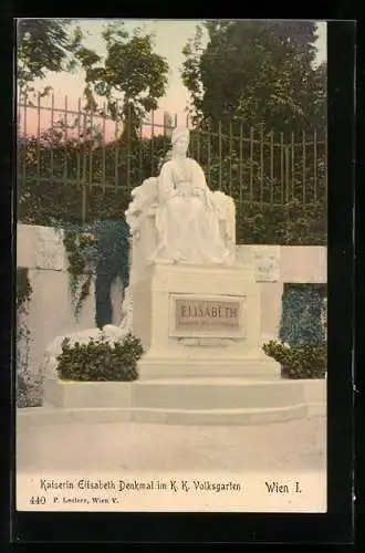 AK Wien, Denkmal der Kaiserin Elisabeth (Sissi) von Österreich im K. K. Volksgarten