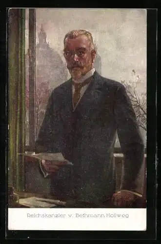AK Reichskanzler von Bethmann Hollweg vor Fenster
