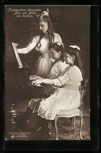 AK Prinzessinnen Margarete, Alix und Anna von Sachsen am Klavier