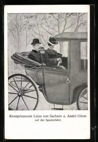 AK Kronprinzessin Luise von Sachsen und André Giron auf der Spazierfahrt