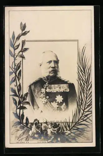 Künstler-AK Umranktes Portrait: Albert von Sachsen in Uniform