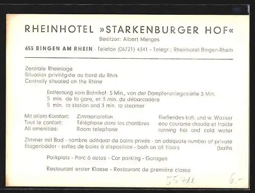 AK Bingen am Rhein, Hotel Starkeburger Hof