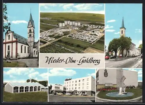 AK Nieder-Olm, Kirche, Wohnsiedlung und Geschäfte