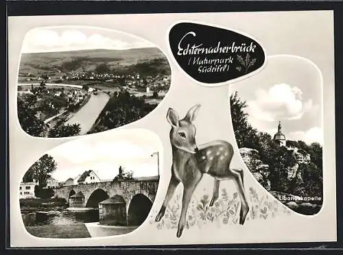 AK Echternacherbrück /Eifel, Liboriuskapelle, Brücke und Ortsansicht