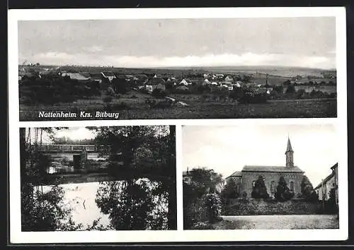 AK Nattenheim /Bitburg, Flusspartie und Kirche