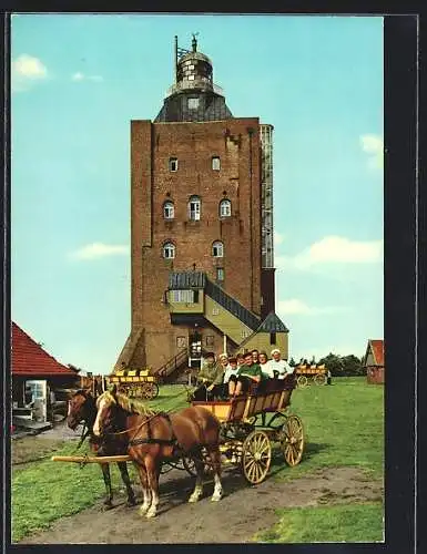 AK Cuxhaven-Neuwerk, Nordseeheilbad, Leuchtturm der Insel Neuwerk mit Wattwagen