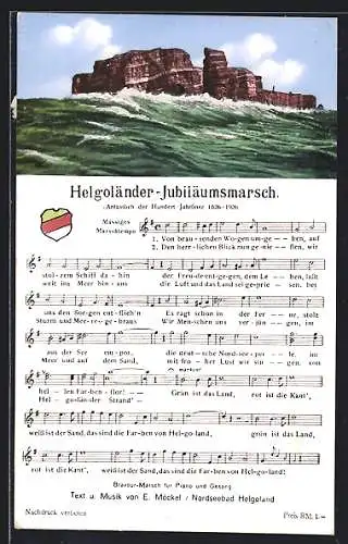 AK Helgoland, Blick auf Helgoland, Helgländer-Jubiläumsmarsch, Lied