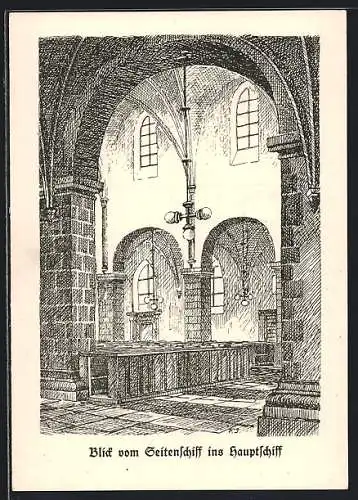 Künstler-AK Koblenz, Florinskirche, Blick vom Seitenschiff ins Hauptschiff