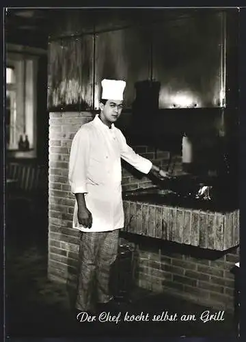 AK Wittlich /Eifel, Hotel-Pension Haus Gressnich, Trierer Landstrasse 12, Küchenchef am Grill