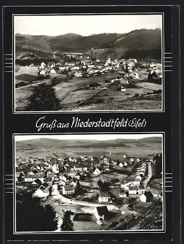 AK Niederstadtfeld /Eifel, Ortsansicht mit Kirche aus der Vogelschau