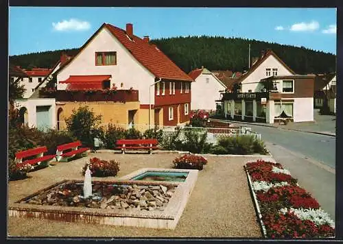 AK Wolfshagen im Harz, Strassenpartie mit Anlagen und Cafe Bothe