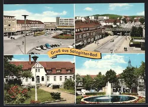 AK Salzgitter-Bad, Strassenpartie im Stadtkern, Springbrunnen