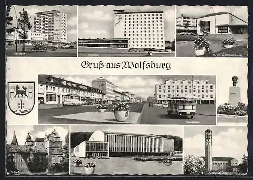 AK Wolfsburg, Rathaus, Stadthalle und Delphin-Palast
