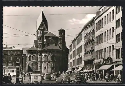 AK Köln, Neumarkt mit St. Apostelnkirche und Geschäftshäusern