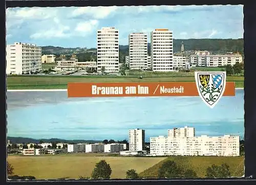 AK Braunau am Inn /Neustadt, Ortspartie mit Parkplatz, Teilansicht