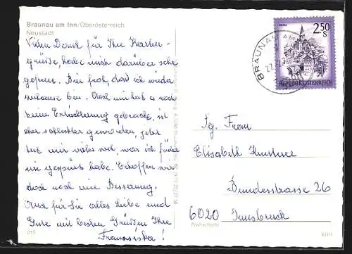 AK Braunau am Inn /Neustadt, Ortspartie mit Parkplatz, Teilansicht