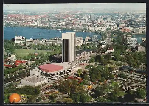 AK Hamburg, Blick vom Fernsehturm auf das Congress-Center und die Alster