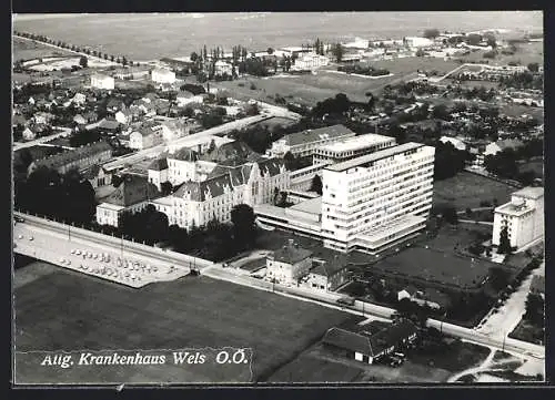 AK Wels /O.-Ö., Allgemeines Krankenhaus mit Strassenpartie