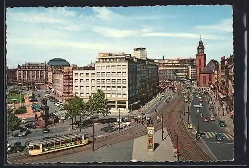 AK Frankfurt /Main, Rossmarkt mit Hauptwache, Kirche und Strassenbahn