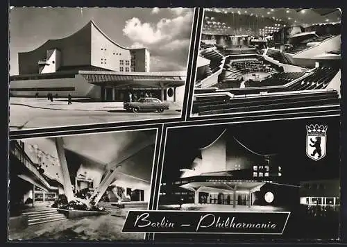 AK Berlin, vier Ansichten der Philharmonie, Berliner Wappen