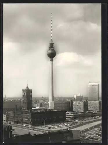 AK Berlin, Blick zum Rathaus, Fernseh- und UKW-Turm