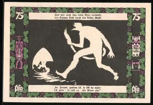 Notgeld Grünberg i. Schlesien 1921, 75 Pfennig, Tuchweberei, Weinbau und der Teufel