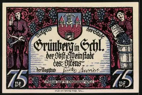 Notgeld Grünberg i. Schlesien 1921, 75 Pfennig, Trinkgelage im Mondschein
