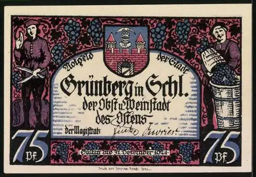Notgeld Grünberg i. Schlesien 1921, 75 Pfennig, Nächtliches Trinkgelage