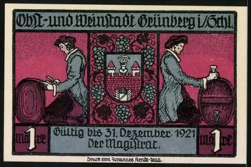 Notgeld Grünberg i. Schlesien 1921, 1 Mark, Nächtliches Weintrinken