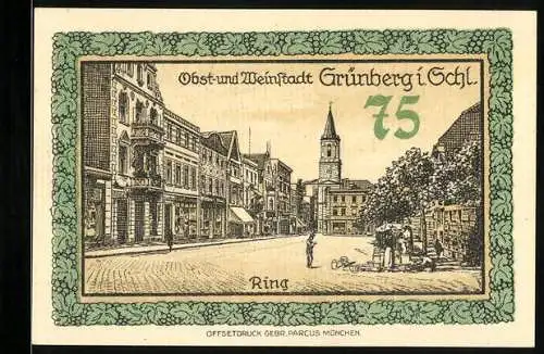 Notgeld Grünberg i. Schlesien 1921, 75 Pfennig, Partie am Ring